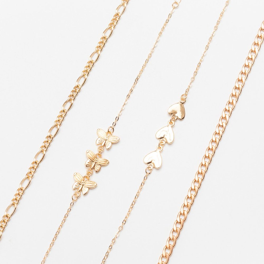 Heart & Butterfly Anklets 4pcs - Picture 4 of 8